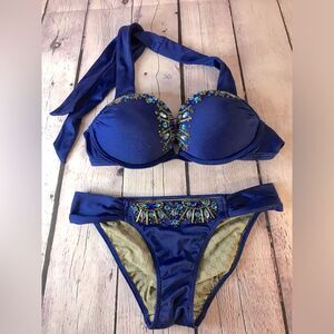 Victoria’s Secret Jeweled Bombshell Miraculous Add-2 Cups Swim Bikini Set 32A/XS